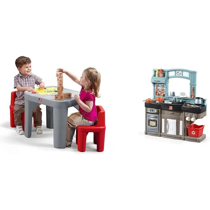 Imaginative Charcoal and Crimson Kids Play Table and Chair Set - Durable Furniture for Creative Adventures