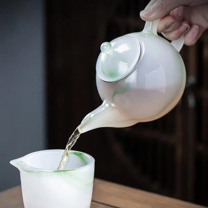 Elegant Jade Green Porcelain Tea Set - Deluxe Brewing Experience