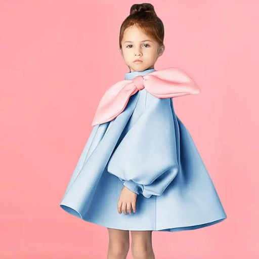 Charming Boutique Princess Dress for Girls with Elegant Bow and Puff Sleeves