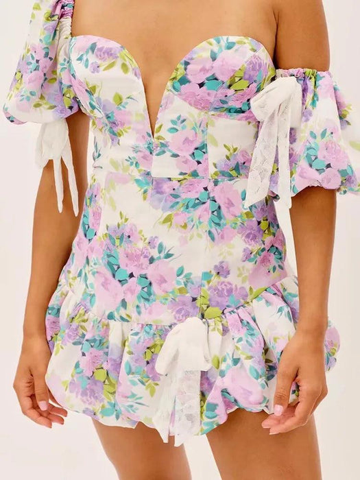 Chic Floral One-Shoulder Mini Dress with Vintage Appeal