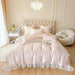 Luxurious Korean Style Lace Embroidered Lyocell Bedding Set - Pink and White