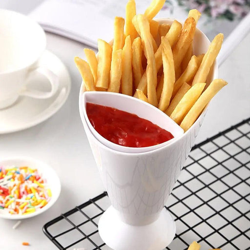 Snack Holder Duo with French Fry and Dipping Cup - White