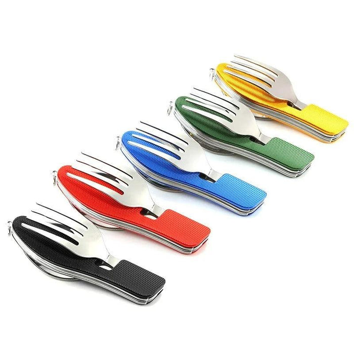 Multi-Functional Outdoor Dining Utensil Set: Fork, Spoon, Knife & Bottle Opener for Campers and Hikers