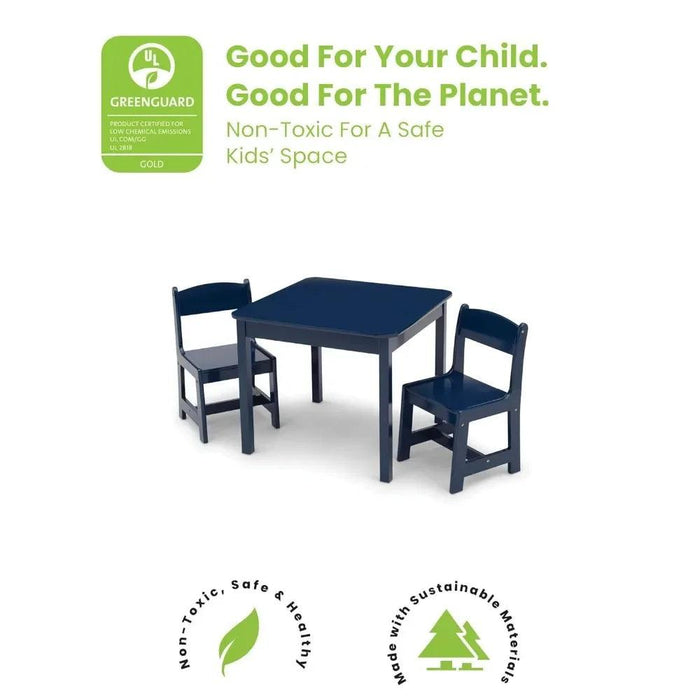 Kids Deep Blue Wooden Play Table and Chair Set - Ideal for Arts, Crafts, and Learning Activities, Includes 2 Chairs