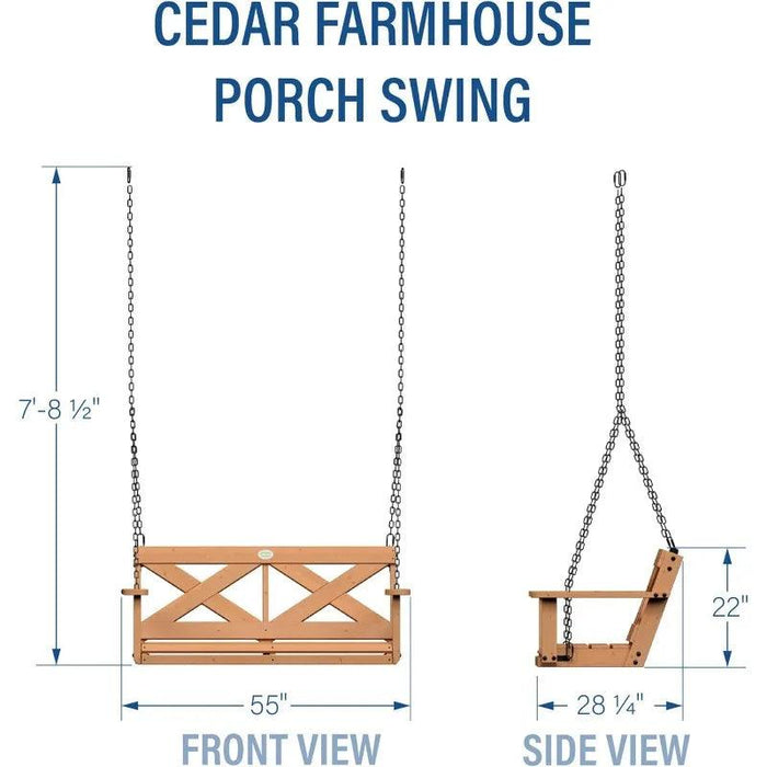 Charming Cedar Farmhouse Double Porch Swing Bench with Durable Weather-Resistant Design and 600 lb Capacity for Ultimate Comfort