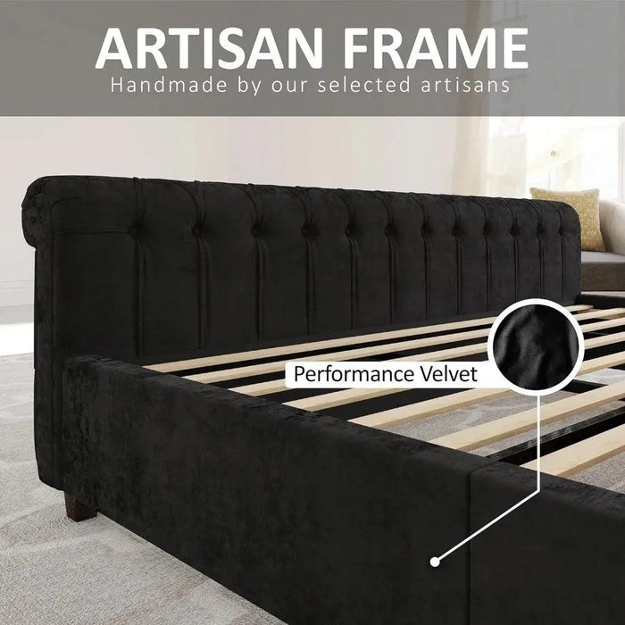 Opulent Handcrafted Velvet King Sleigh Bed - Sophisticated Style & Exceptional Comfort