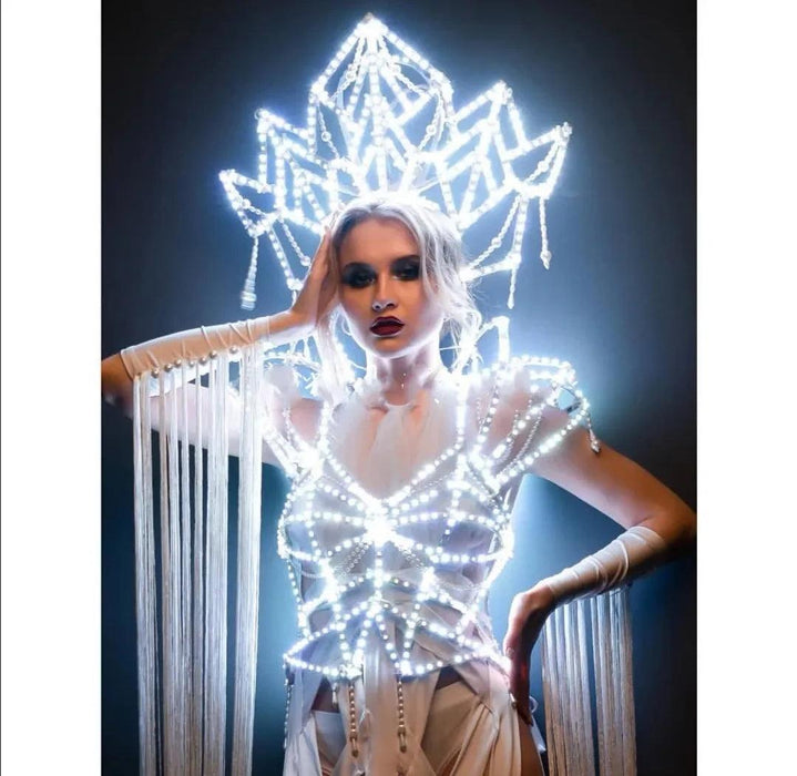 Illuminated Glamour LED Headpiece Ensemble for Women Celebrants and Performers