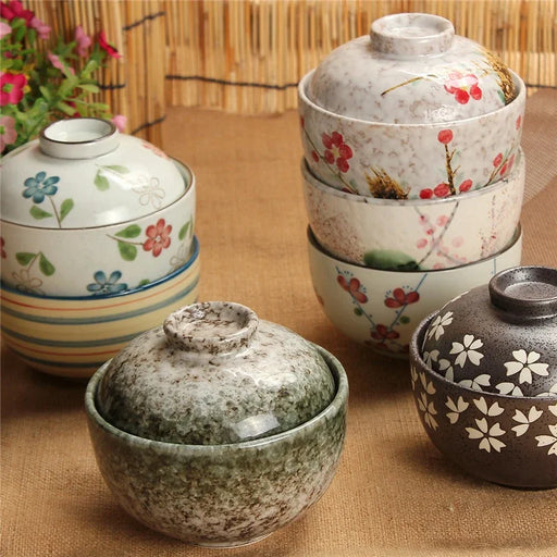 Japanese Elegance Collection: Premium Hand-Painted Porcelain Stew Bowls with Covers