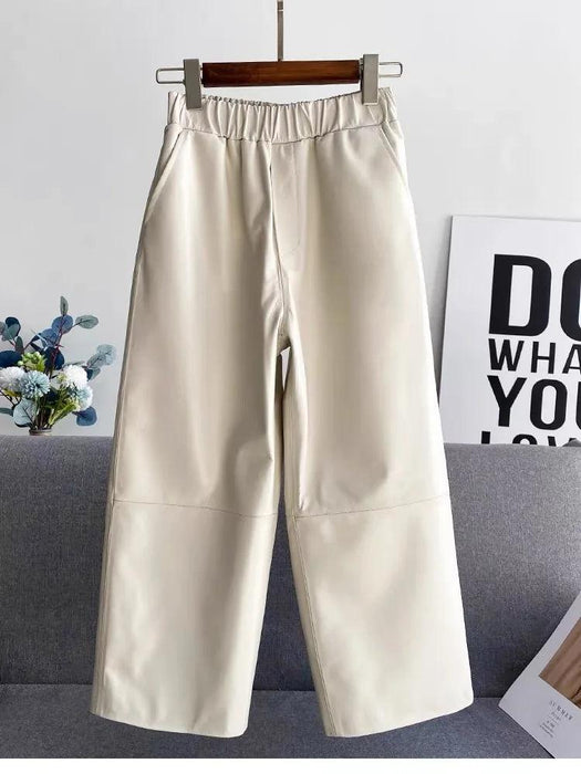 Sheepskin Leather Wide-Leg Trousers - Elegantly Casual