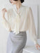 Chic Korean Chiffon Lace-Up Blouse with Puff Sleeves and V-Neck for Women