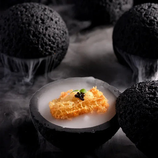 Volcanic Stone Round Smoked Bowl Set - Elegant Black Tableware Collection