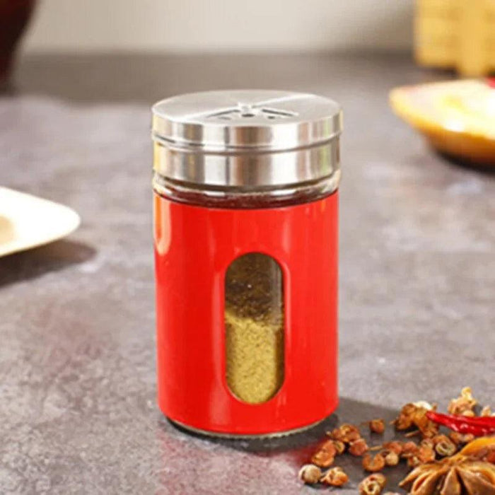 Stylish Rotating Glass Spice Dispenser Set with Stainless Steel Lids - Trio of Seasoning Jars