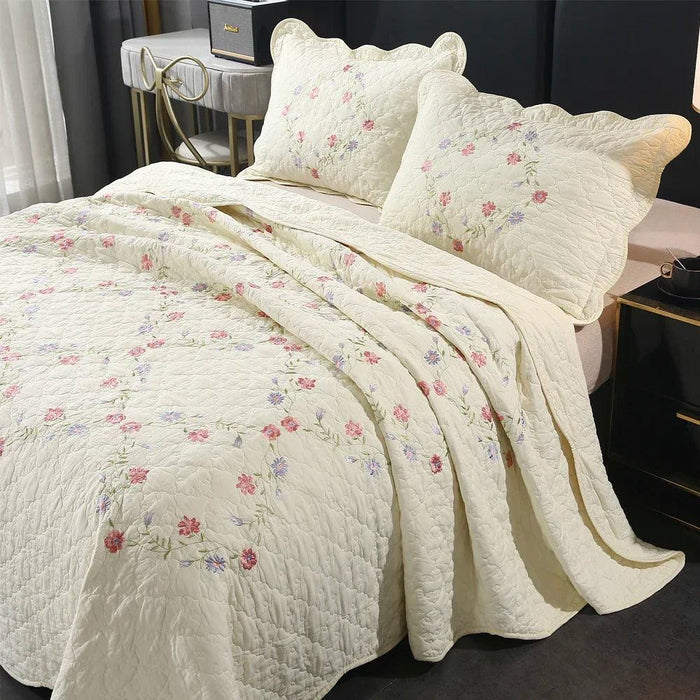 Chic French-Inspired 3-Piece Cotton Summer Quilt Set for Double Beds