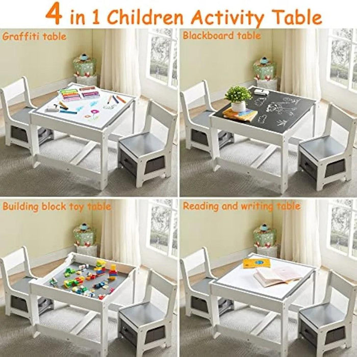 Versatile 3-in-1 Children's Wooden Activity Table Set with Hidden Storage - Ideal for Learning and Play