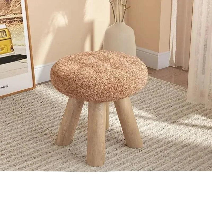 Scandinavian Round Wooden Pouf Stool with Easy-Care Cover