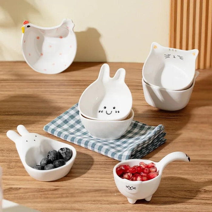 Charming Bunny and Kitty Ceramic Sauce Dish Set for Whimsical Dining Experiences