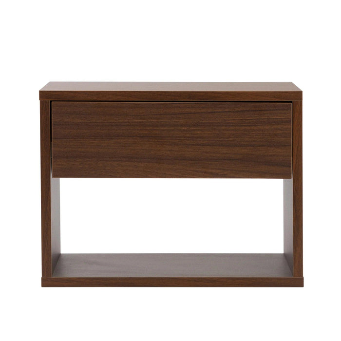 Sleek Walnut Wall-Mounted Nightstand with Dual Drawer Storage