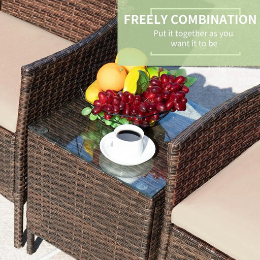 3pcs Rattan Wicker Patio Set with Cushions - Brown/Beige - Lightweight and Stylish - Outdoor Seating Solution