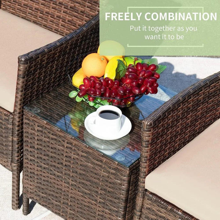 Brown and Beige Lightweight 3-Piece Rattan Outdoor Seating Set with Cushions