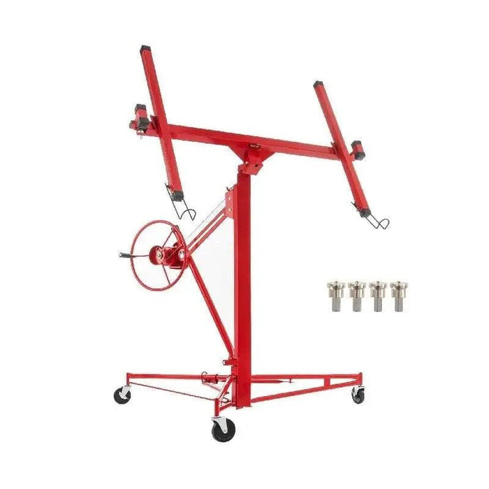 11FT Heavy-Duty Red Drywall Hoist with Adjustable Width and 360° Rotation - Professional Plasterboard Lifter