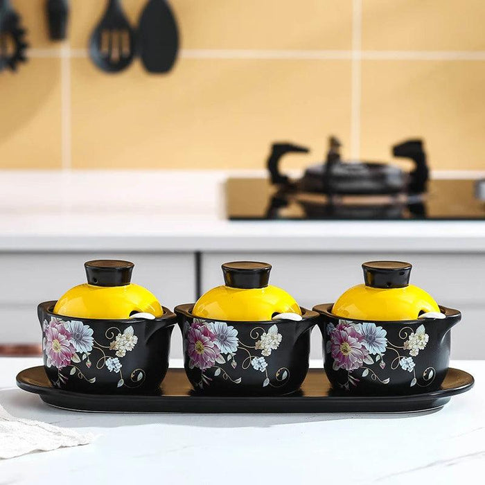 Elegant Ceramic Spice Storage Set - Stew Cup, Oil Dispenser, and Sauce Container