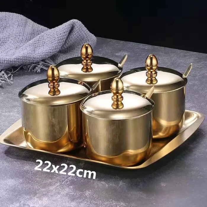 Elegant Stainless Steel Condiment Set with Wasabi Tray - Ideal for Hotpot, Dips, and More