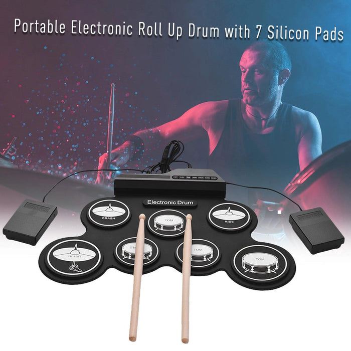 Portable Foldable Electronic Drum Set with Accessories for Practice Anywhere