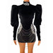 Glamorous Black Velvet Dress with Silver Rhinestone Accents and Custom Fit