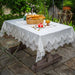 Luxurious White Gold Velvet Table Cover with Lace Detailing - Exquisite Dining Room Style