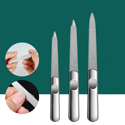 Professional Stainless Steel Nail File Set - 3 Sizes for Smooth & Shiny Nails - Complete Nail Care Kit