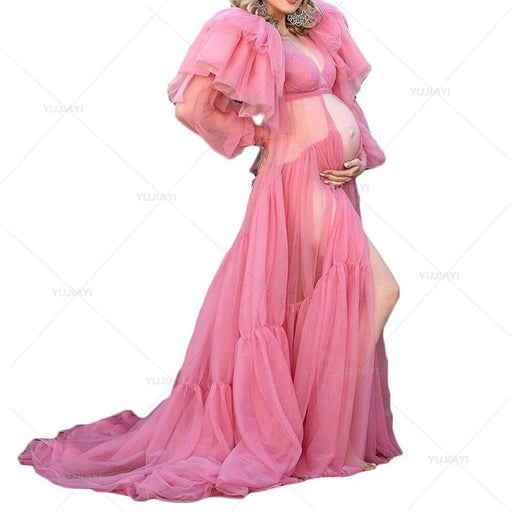 Pink Maternity Robes with Ruffles, Tiered Skirts, and Tulle Design