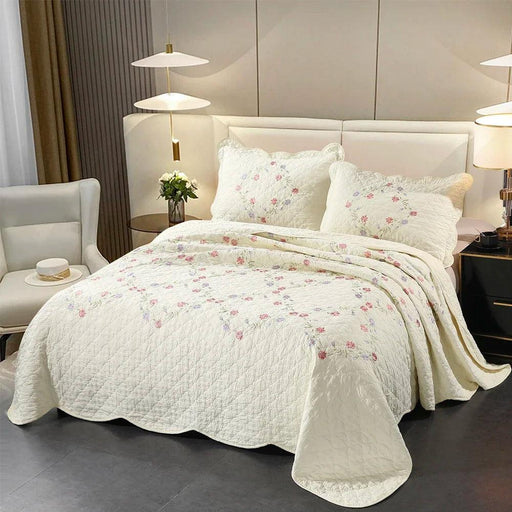 Chic French-Inspired 3-Piece Cotton Summer Quilt Set for Double Beds