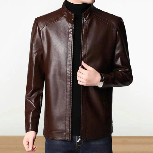 Men's Stylish Faux Leather Biker Jacket - Warm and Windproof Outerwear