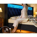 Elegant King Bed Frame with Customizable LED Ambiance and Integrated Charging Station