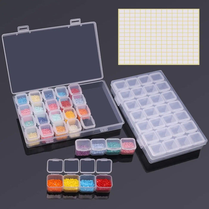 Deluxe 64-Compartment Diamond Painting Bead Storage Organizer with Labels