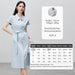 Chic Light Blue Polo Collar A-line Midi Dress with Belt and Pockets