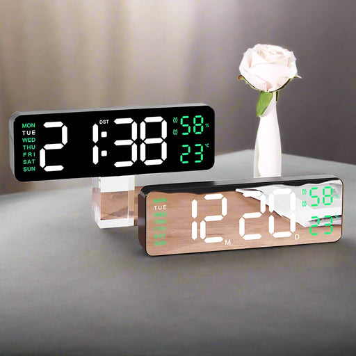 Sleek Digital LED Alarm Clock with Weather Display - Adjustable Brightness, Dual Alarms, and Wall-Mountable Design