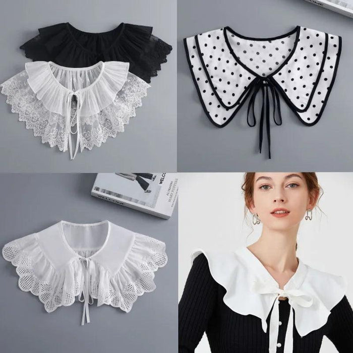 Embroidered Lace Detachable Collar for Women - Elegant White Shawl Accessory