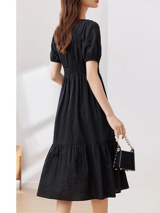 Elegant Black Hepburn Style Pleated Dress for Women - 2024 Summer Office Lady Fashion