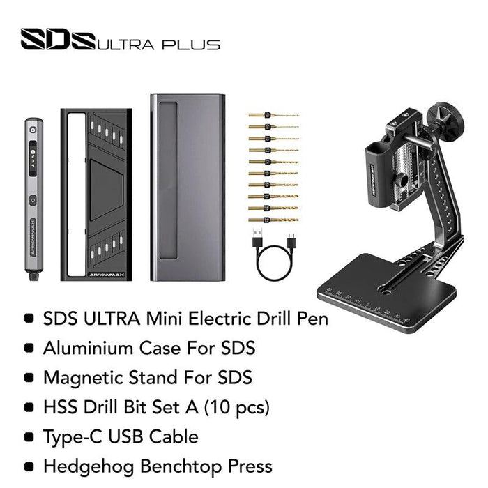 Ultimate Electric Mini Drill and Benchtop Press Set for Precision Crafting - ARROWMAX SDS Ultra Pro