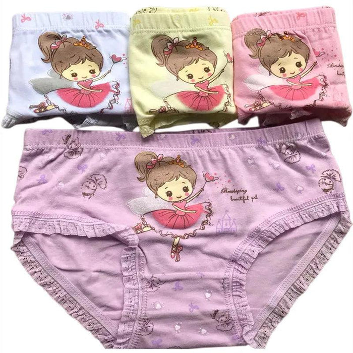 4 pcs Girls' Cotton Briefs Collection - Soft, Breathable & Playful Patterns for Kids