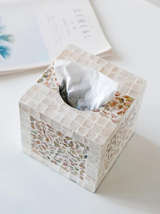 Elegant Handcrafted Mother of Pearl Tissue Box - Unique Artisan Decor for a Chic Home Upgrade