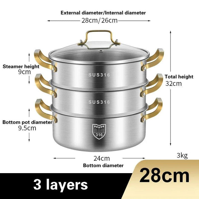 Premium Triple Layer 316 Stainless Steel Steamer: The Ultimate Kitchen Essential