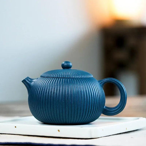 Artisan 250ml Purple Clay Teapot with Eye-Catching Striped Pattern - Genuine Tea Pot