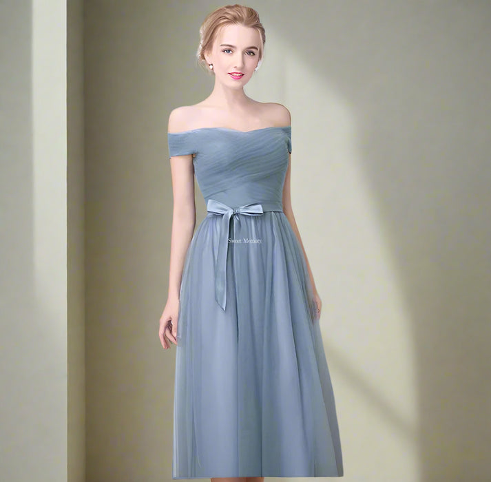 Elegant Custom Dusty Blue Tulle A-Line Dresses for Special Events and Bridesmaids