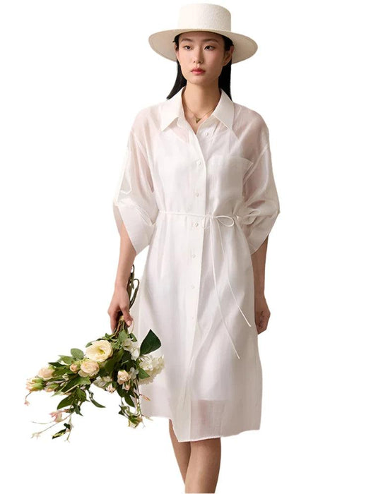 Chic Sheer Belted Dress for Women - Modern Minimalist Summer Style