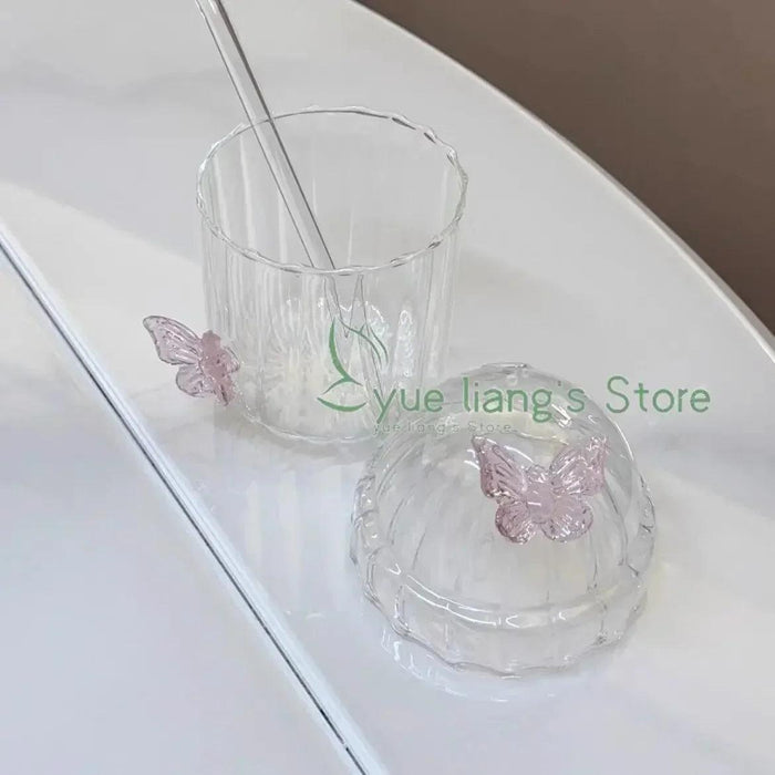 Elegant 3D Butterfly Round Glass Mug for Stylish Floral Drinks