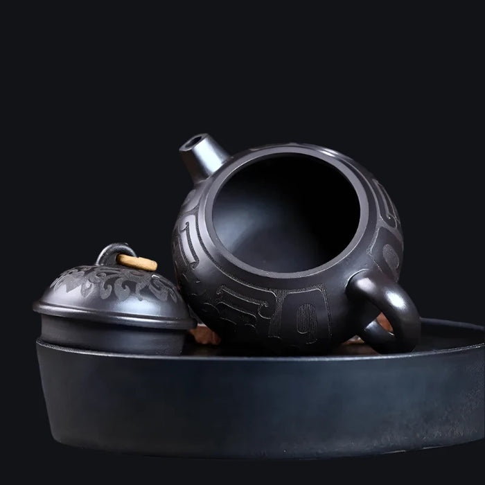 Handcrafted Authentic Purple Clay Teapot - 180ml Traditional Black Mud Kettle for Authentic Tea Brewing Experience