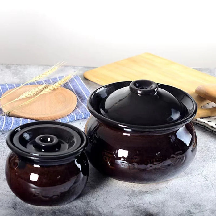 Stoneware Clay Soup Pot with Lid for Cooking and Serving