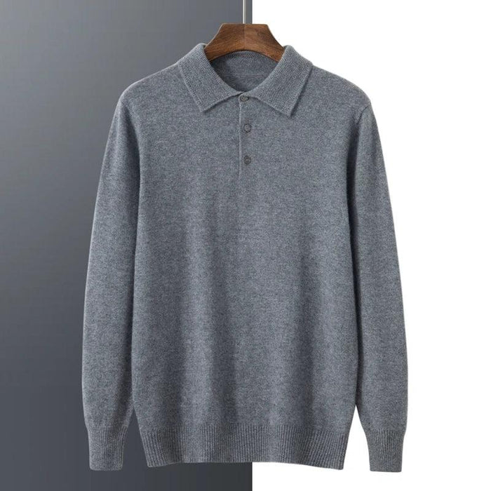 Men's Premium Cashmere Long Sleeve Polo Sweater